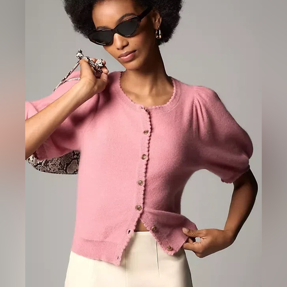 NWT Maeve puff sleeve cashmere cardigan sweater in pink. XL.